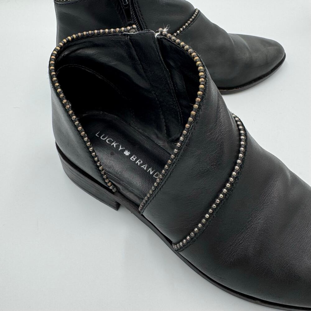 Lucky Brand Perrma Leather Studded Cutout Black Ankle Bootie W8.5 EU 39